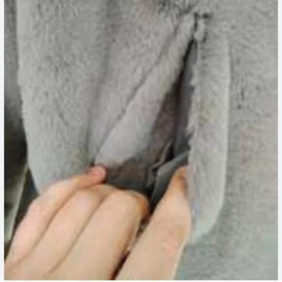 LUCKY BRAND SILKY SOFT HOODED ❄️FAUX FUR❄️ BOMBER JACKET in Dove Grey S - Picture 3 of 3